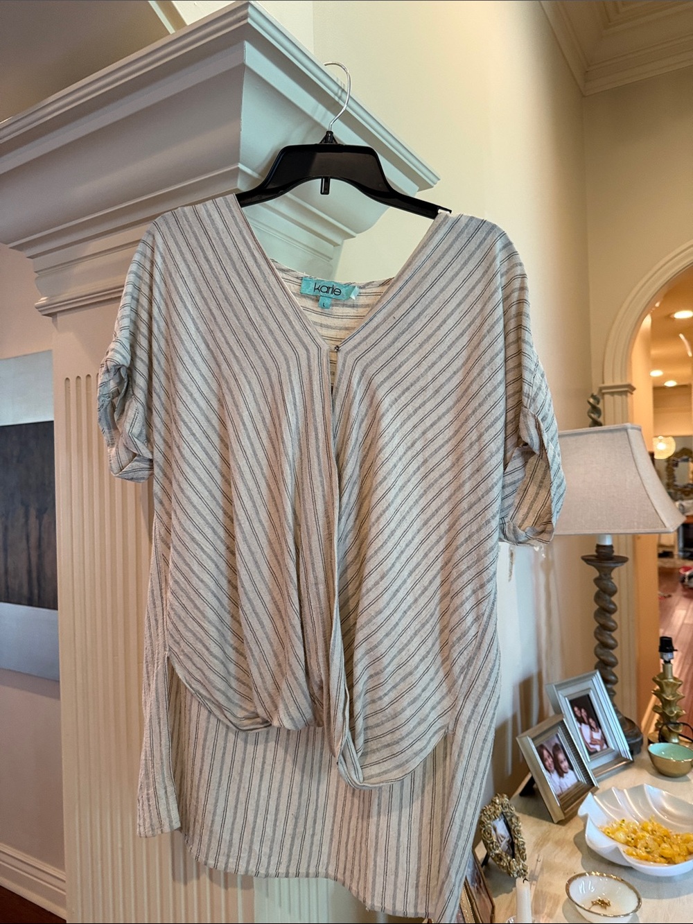 Karlie Cream & Taupe Striped V-Neck Knot Front Tunic